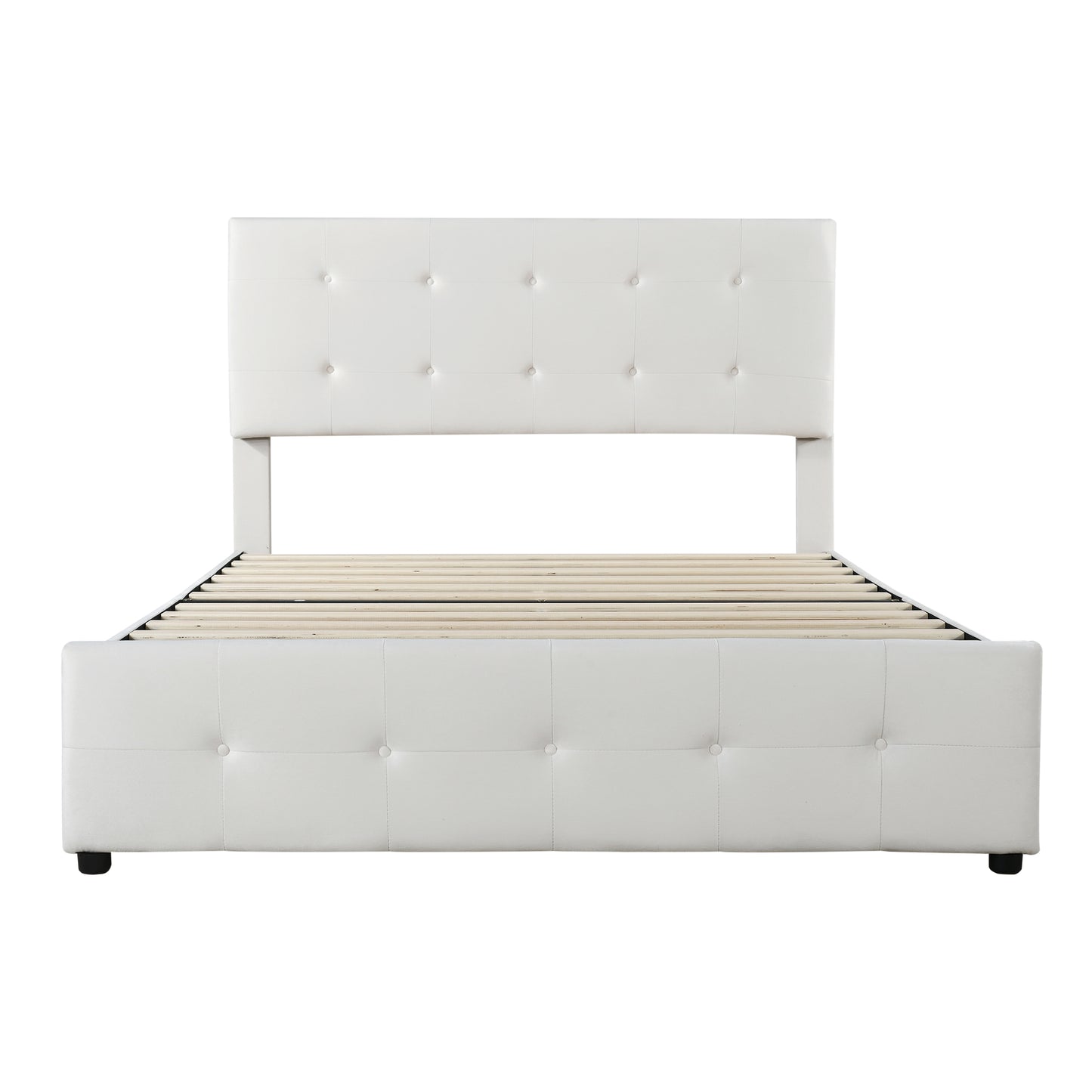 Double Velvet Upholstered Bed with 4 Storage Drawers and Adjustable Tufted Button Headboard