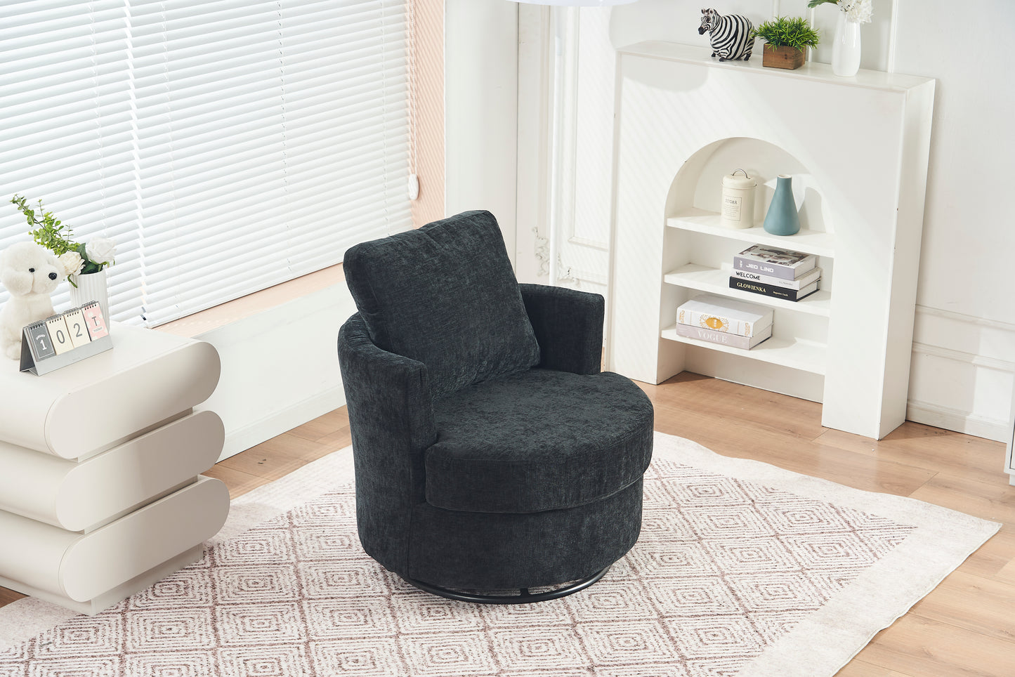 Chenille Swivel Armchair with Thick Foam Pad Back Cushion