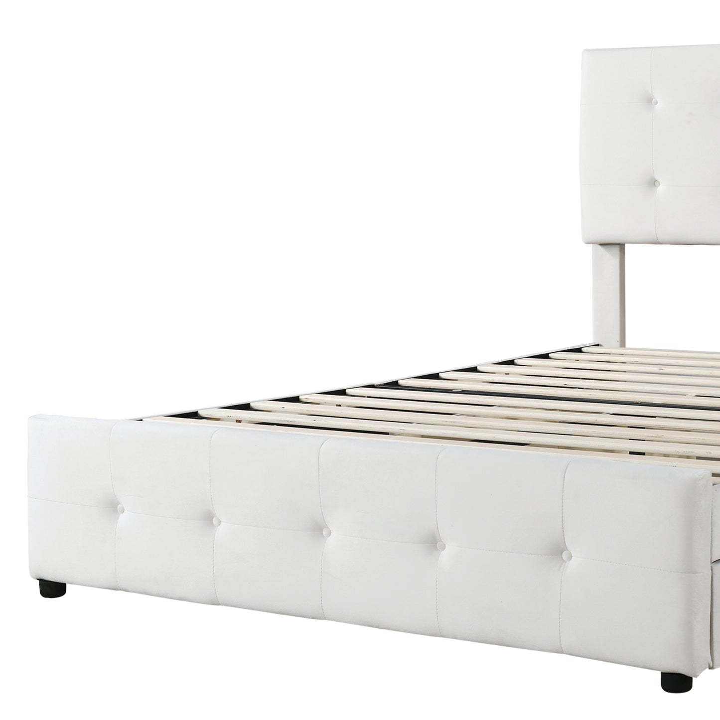 Double Velvet Upholstered Bed with 4 Storage Drawers and Adjustable Tufted Button Headboard