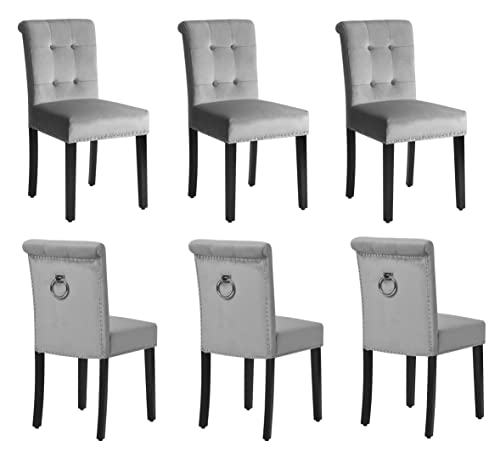 HomeTouch Tufted Velvet Dining Chairs Set of 6 Knocker High Back Upholstered Kitchen Chairs for Dining Room Living Room Bedroom Lounge