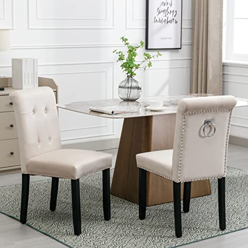 HomeTouch Tufted Velvet Dining Chairs Set of 2/4 Upholstered Knocker Back Kitchen Chairs for Dining Room Living Room Bedroom Lounge